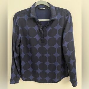 Marimekko Navy Polka Dot Long Sleeve Blouse XS
